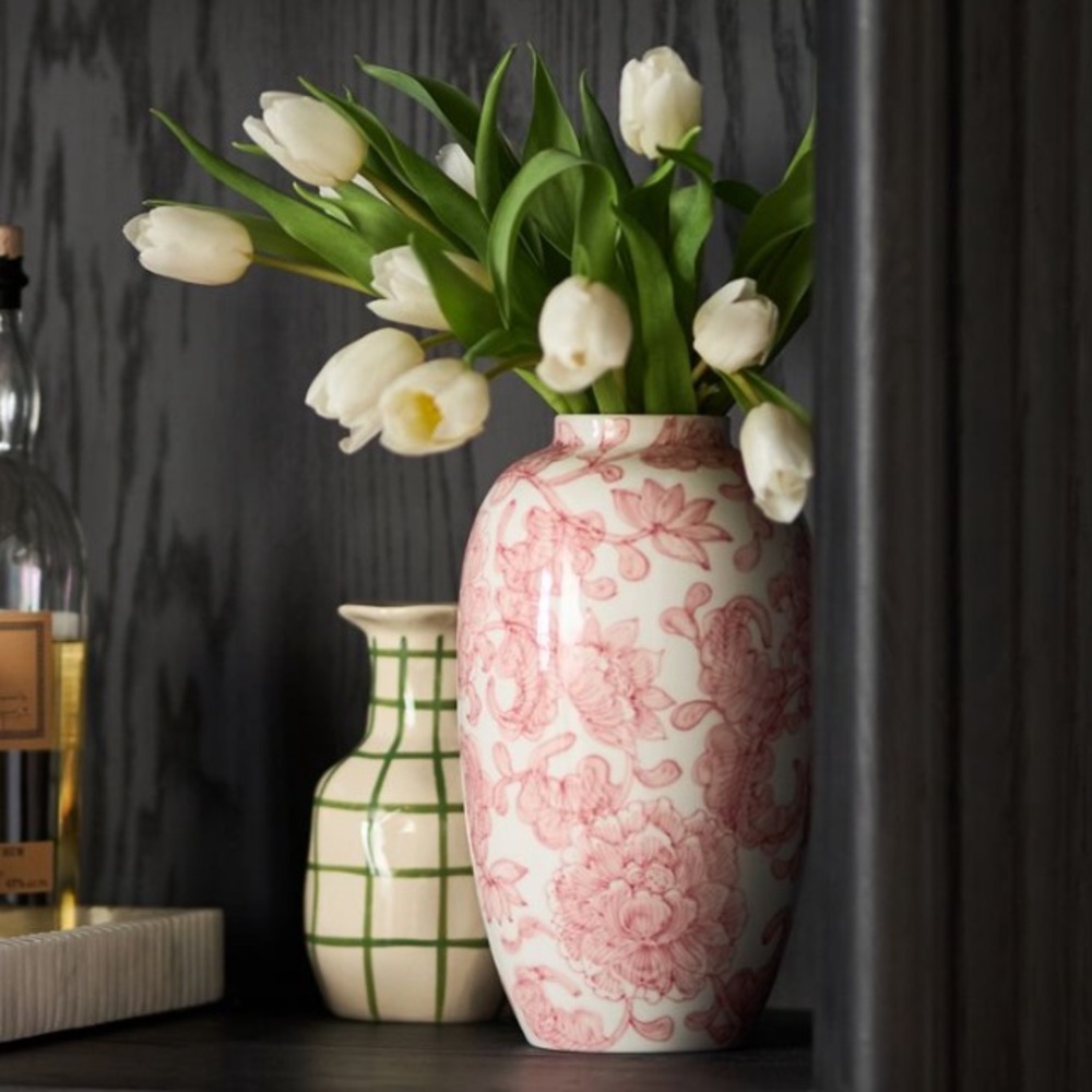 Anthropologie Maddy green checkered vase NIB